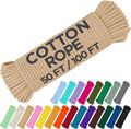 TECEUM Cotton Rope 3/16” (5 mm) – 50 FT – Strong All-Purpose Braided Rope – Natural Cotton – for