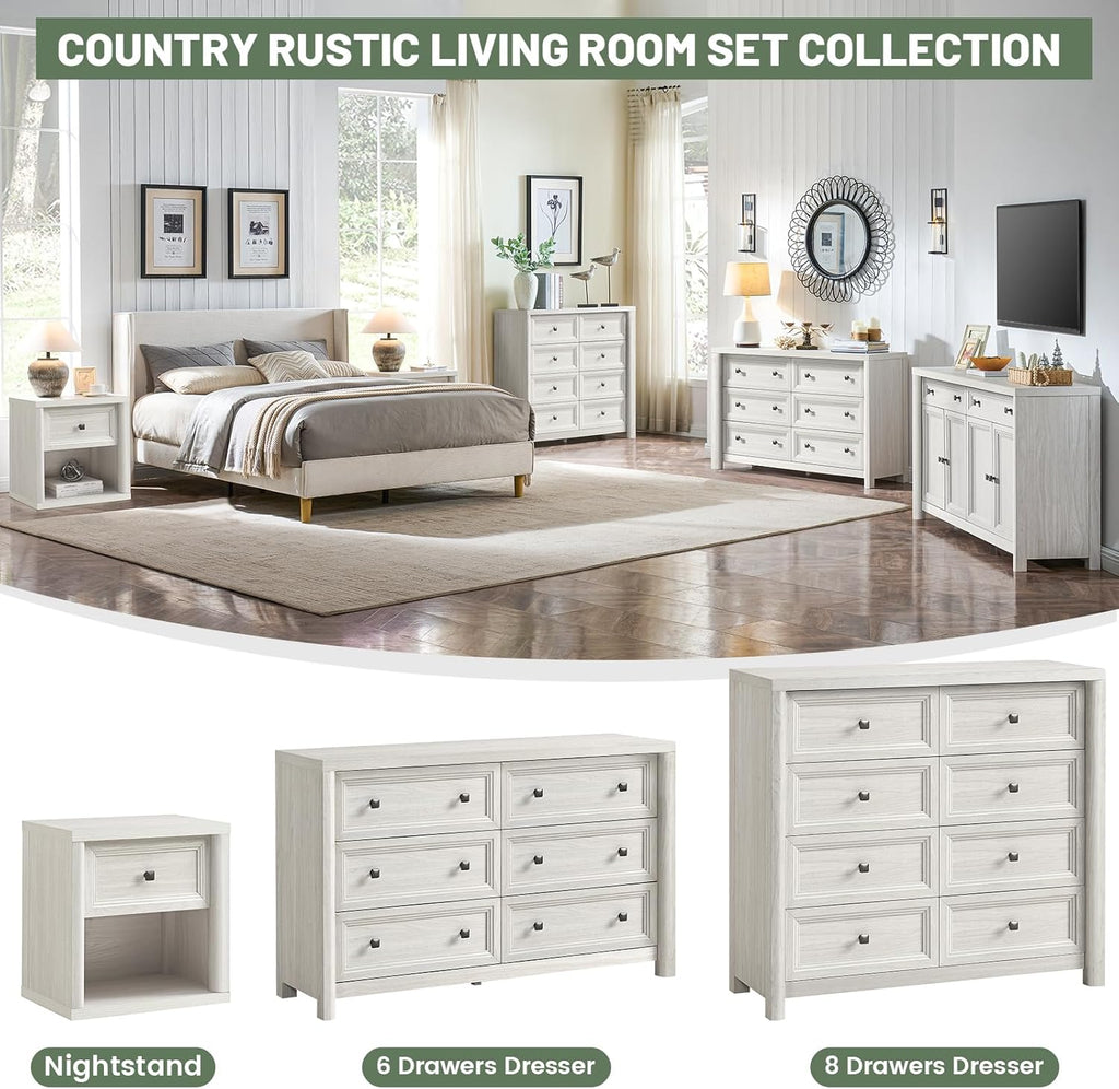 41" Tall White Dresser, Farmhouse 8 Drawers Dressers for Bedroom, Vertical Chest of Drawers for