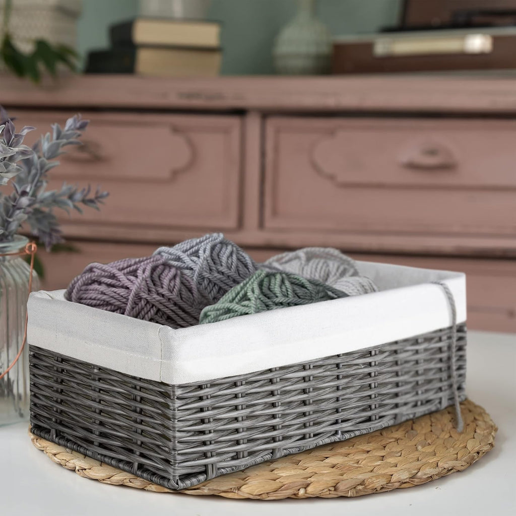 Brookstone Wicker Shelf Storage Basket Decorative Shelf Bin, bathroom organizers and storage, Boho
