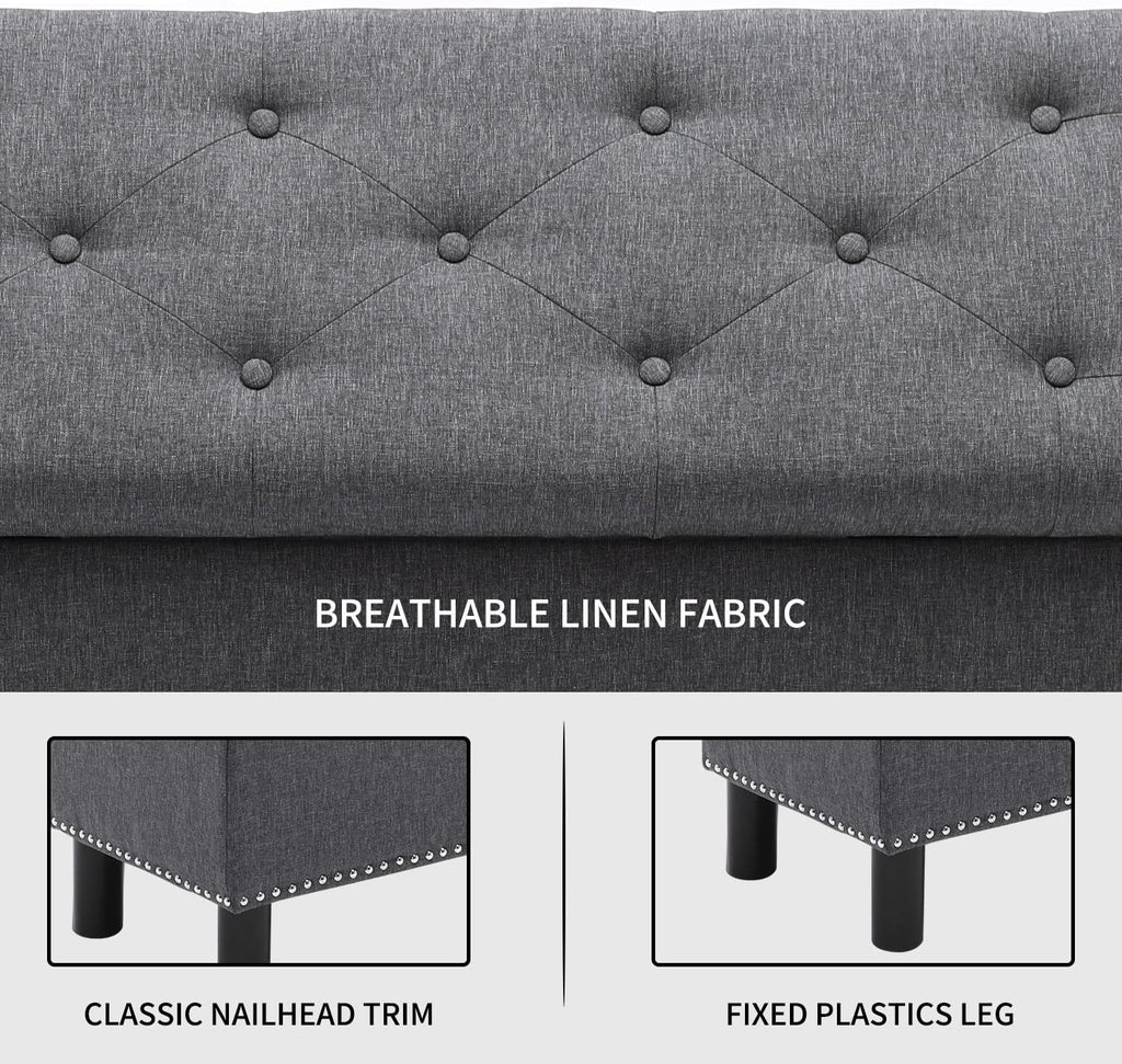 Furnimart 42.5 Inch Storage Ottoman Bench, Flip Top End of Bed Storage Bench, Upholstered Blanket