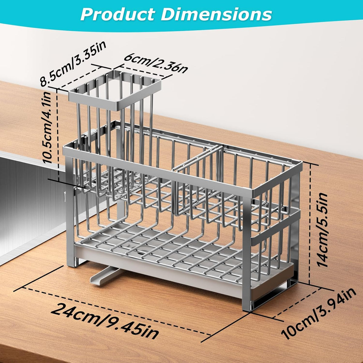 Sponge Holder for Kitchen Sink, 2 Tier Sink Caddy Organizer Countertop with Dish Brush Holder and