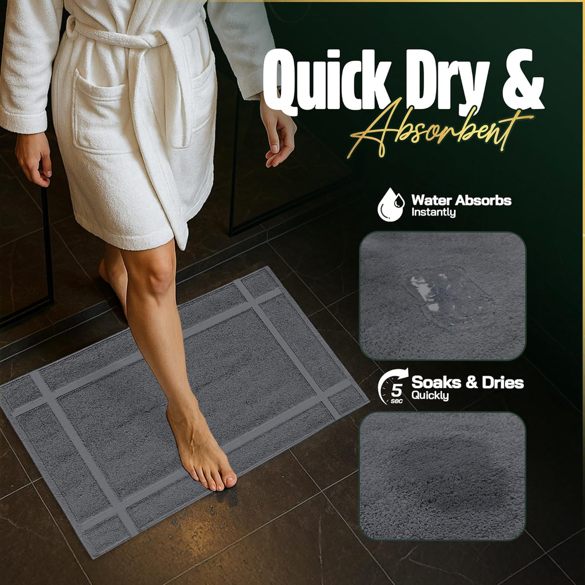 Pearl Linens Pack of 2 Washable Cotton Bath Mat 18x25 - Soft & Absorbent Quick Dry Bathroom Mat