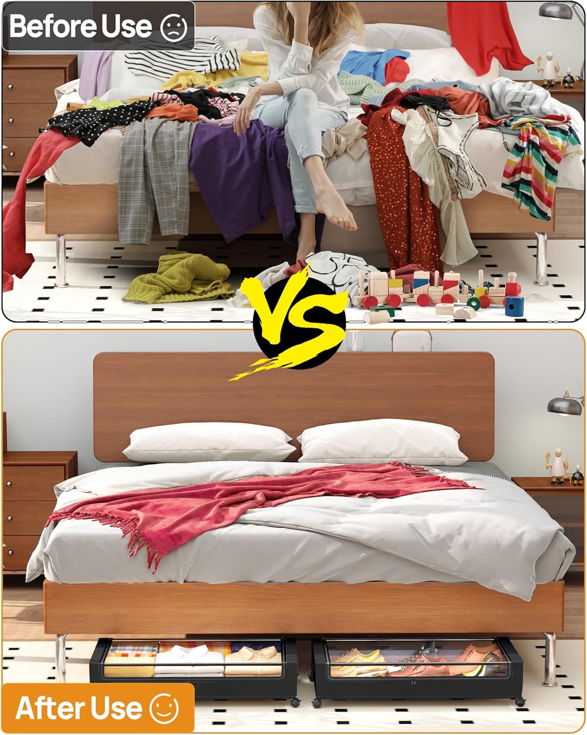Under Bed Storage, Underbed Storage With Wheels, Under The Bed Storage for Clothes, Blankets