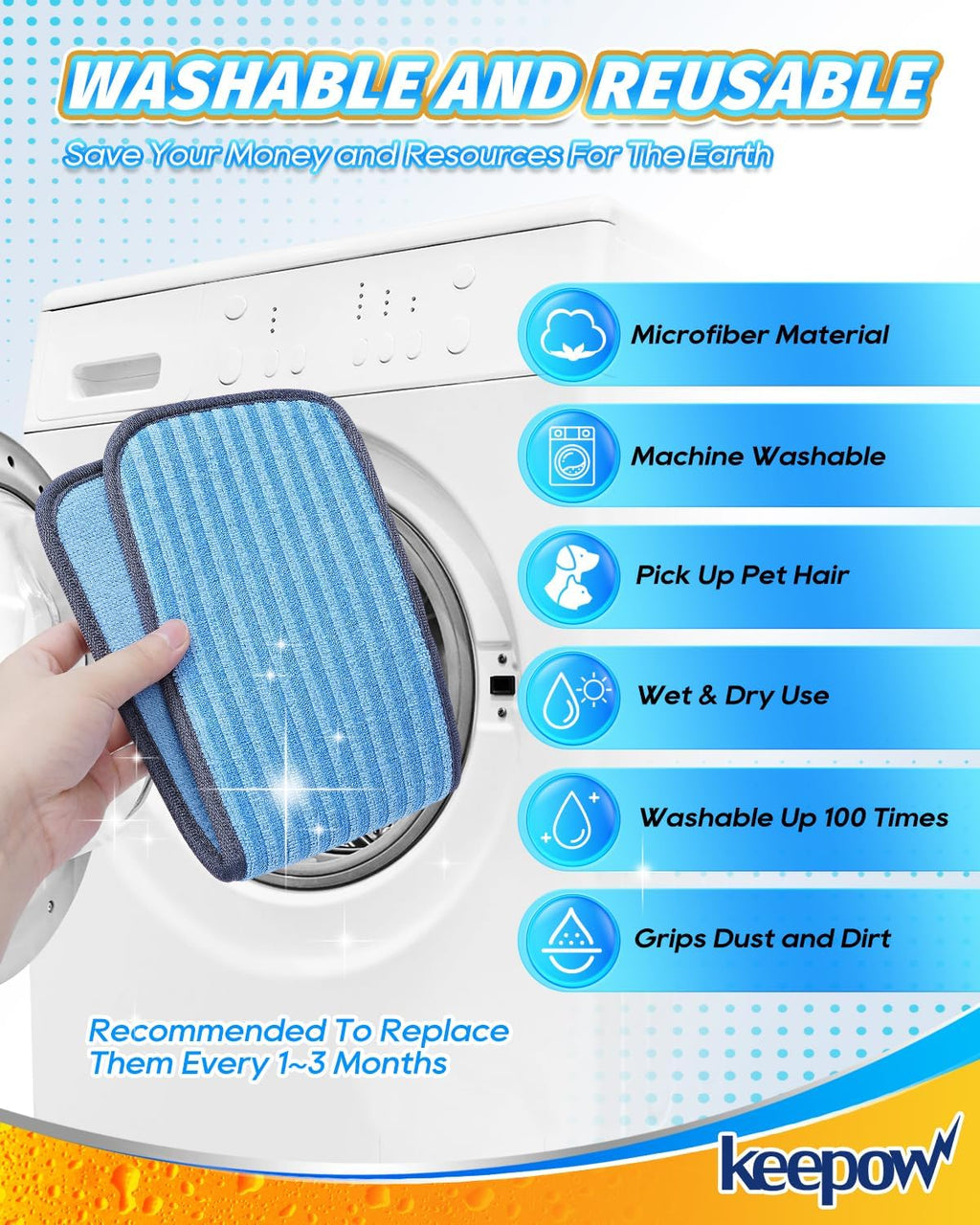 KEEPOW Reusable Microfiber Mop Pads Compatible with Wagner 905e, 915e and 925e Steamers, Reusable