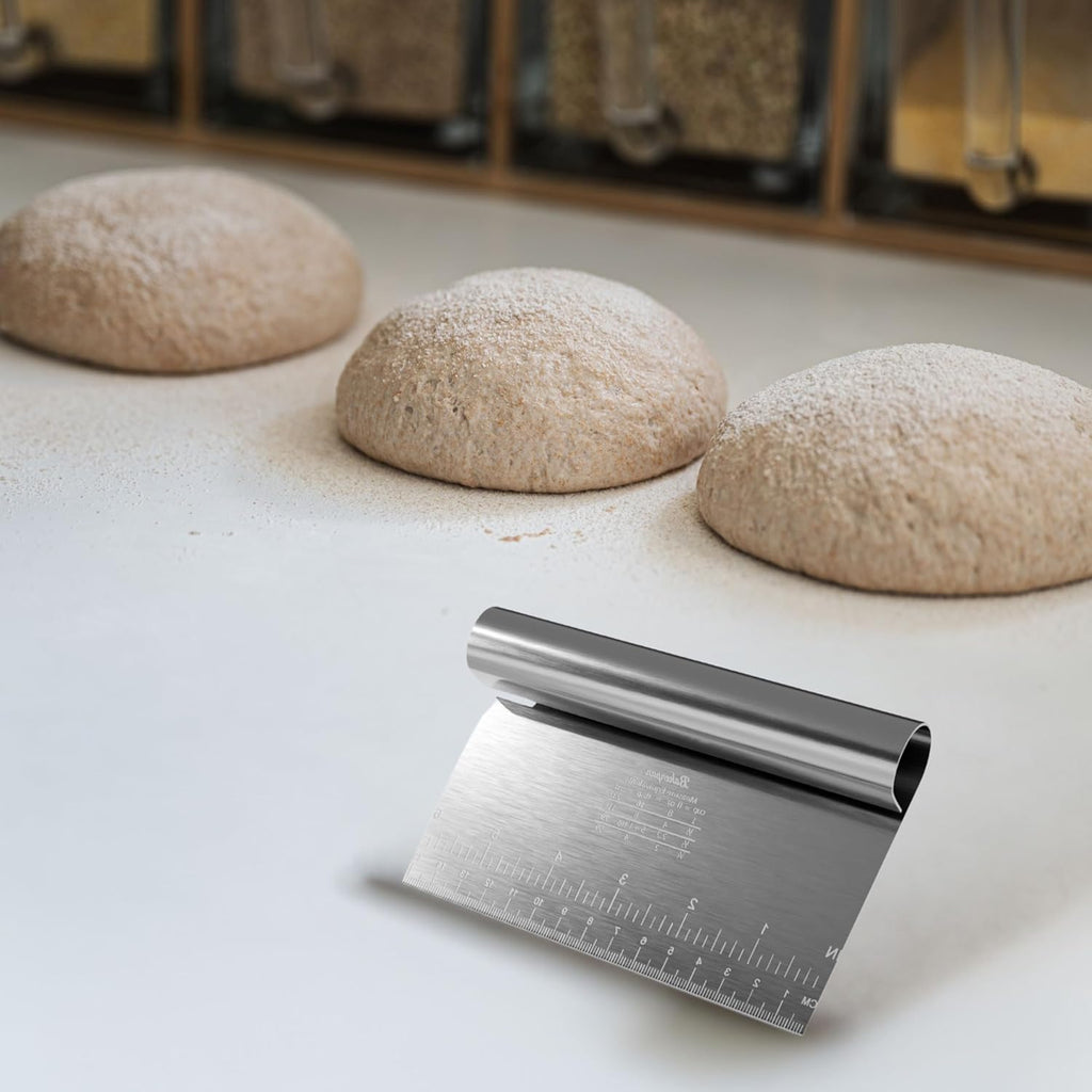 Bakerpan Stainless Steel Heavy Duty Dough Cutter, 3 Size Set - Metal Bench Scraper Kitchen