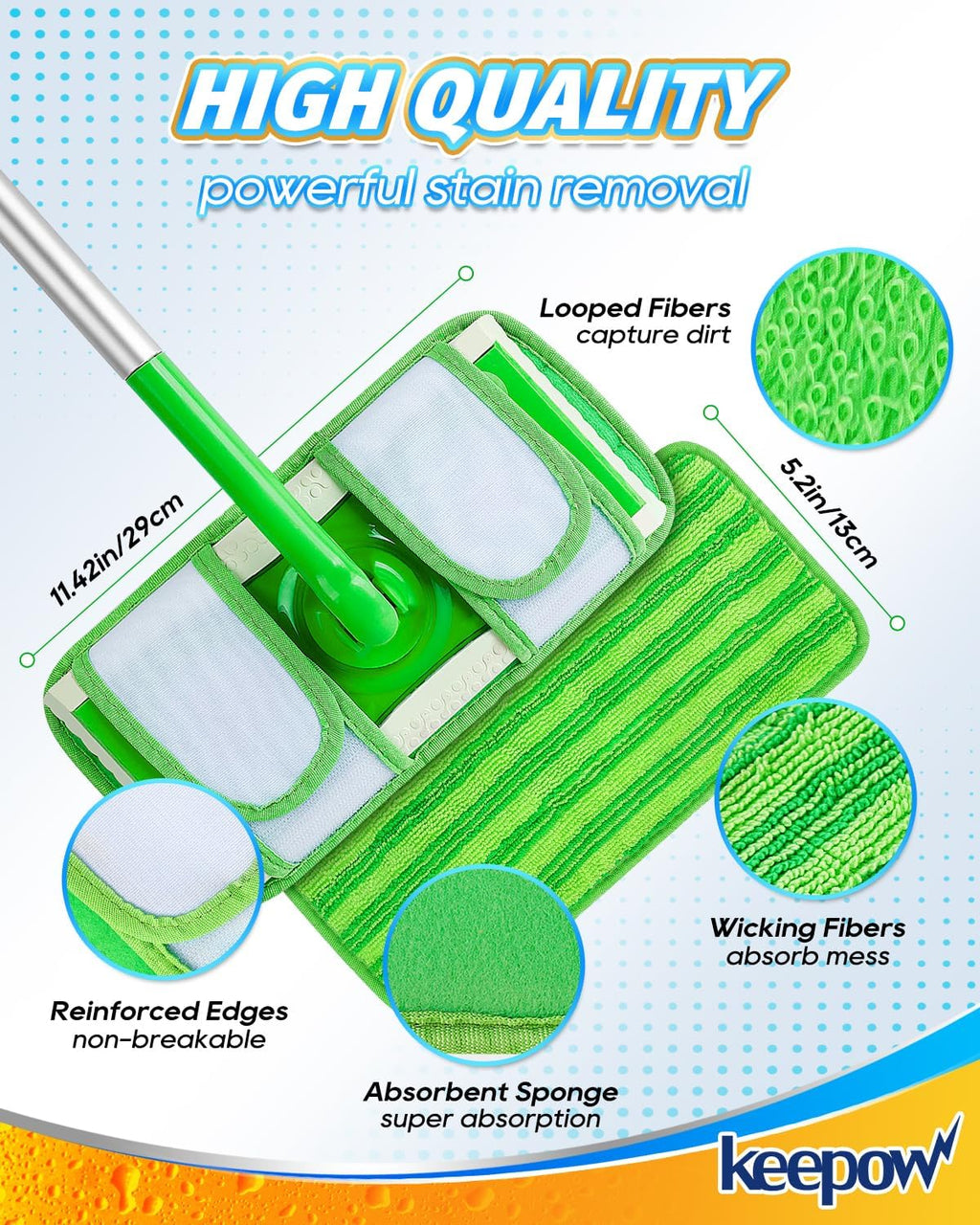 Keepow 6 Pack Reusable Mop Pads Refills Compatible with Swiffer Sweeper Microfiber Wet Mopping