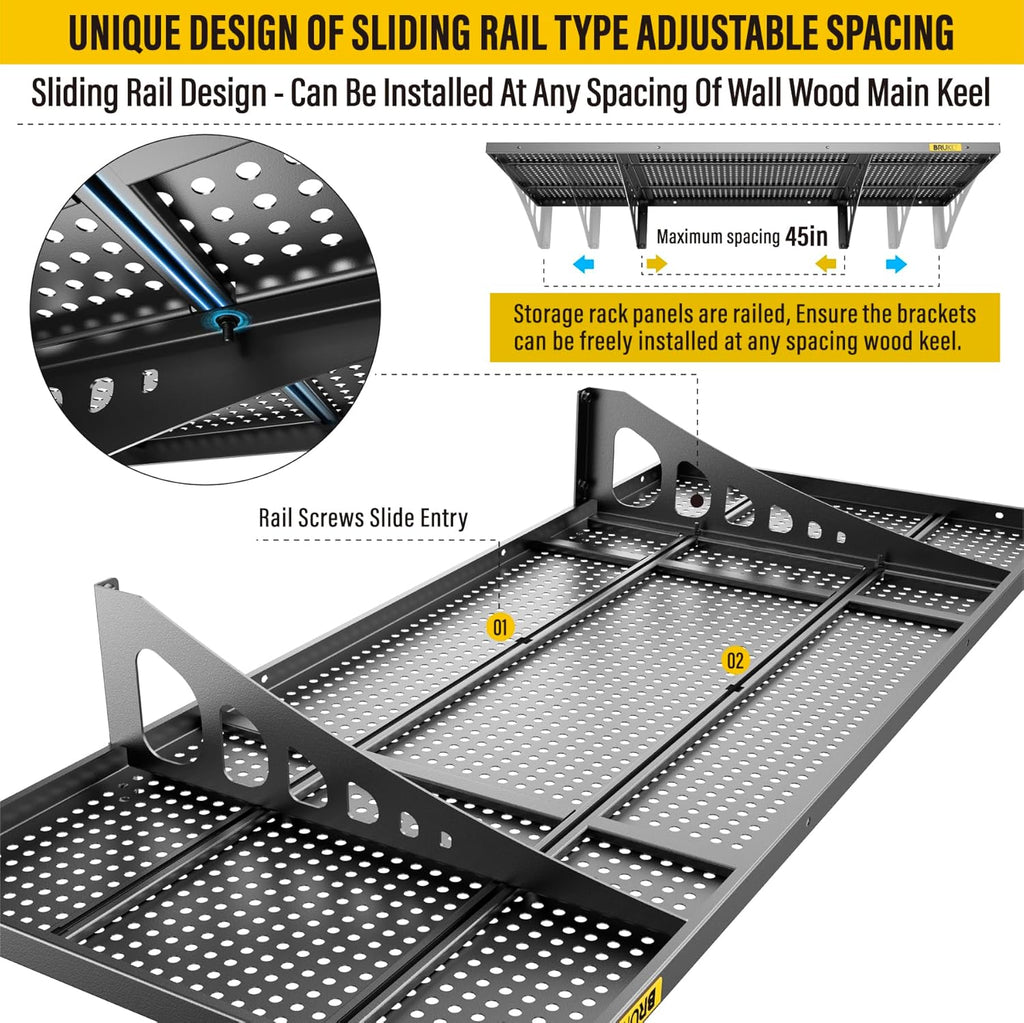 2Pack 1.64x4ft Adjustable Metal Garage Wall Shelving Heavy Duty Garage Storage Shelf Wall Mounted