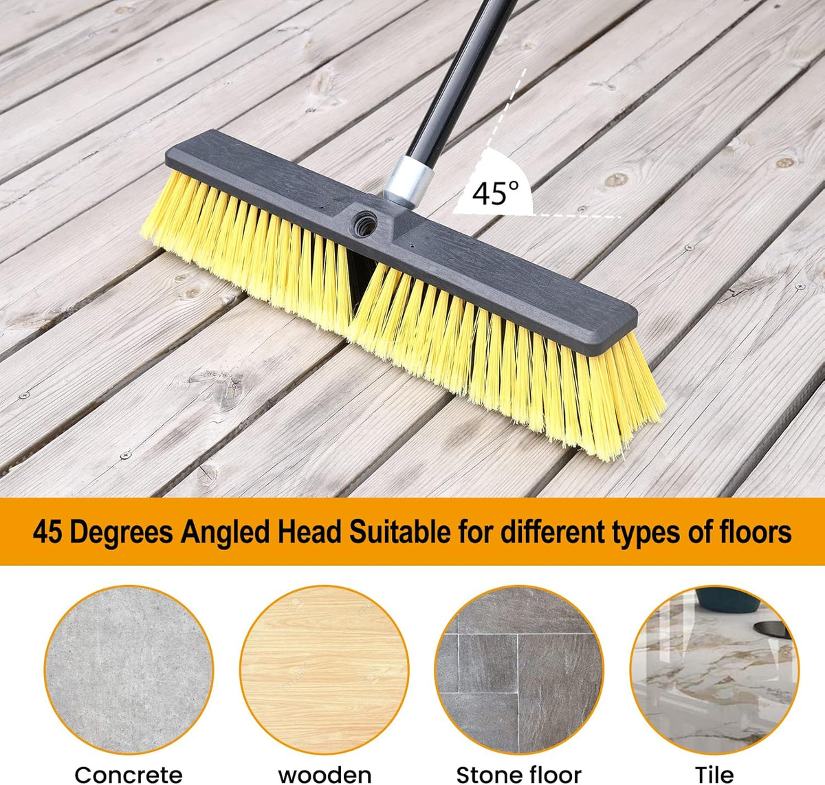18 Inches Push Broom Outdoor- Heavy Duty Broom with 63" Long Handle for Deck Driveway Garage Yard