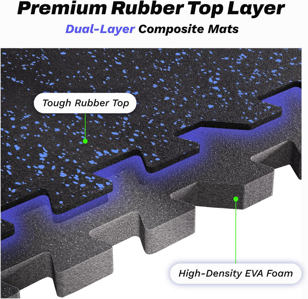 AIRHOP 0.56in Thick 48 Sq Ft Exercise Equipment Mats, 12 Tiles Upgraded Rubber Top with High