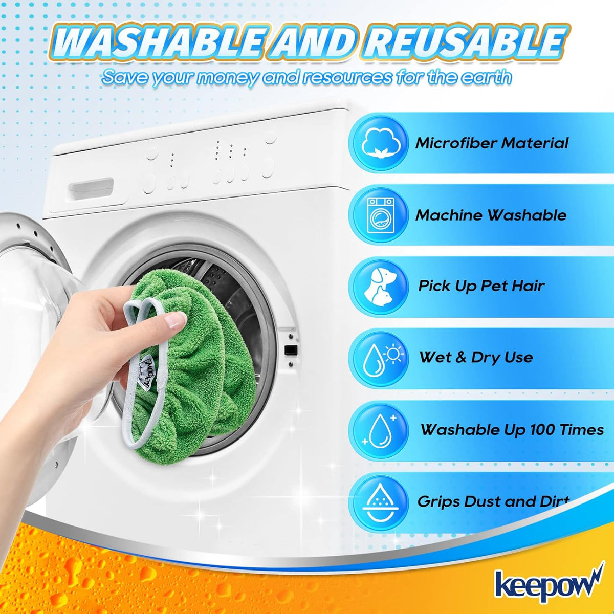KEEPOW Reusable Wet Pads Compatible with Swiffer Sweeper Mop, Dry Sweeping Cloths, Washable