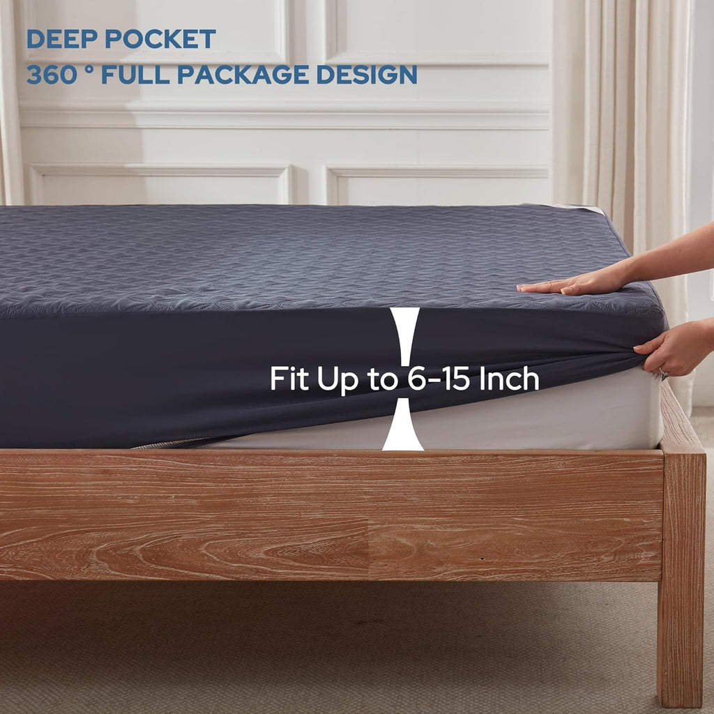 BEDLORE Waterproof Mattress Protector, Twin Size Noiseless Mattress Pad with Deep Pocket 6"-15"