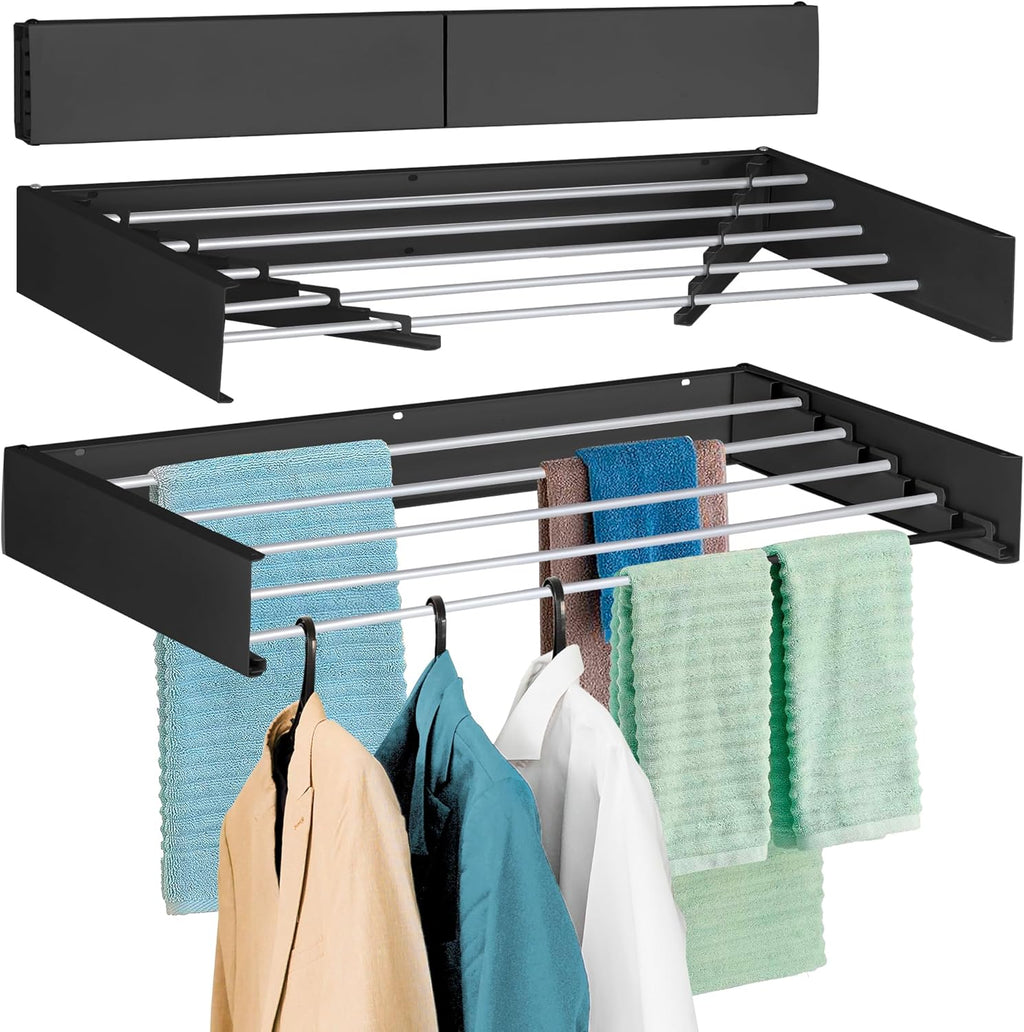 FOCHIER F Laundry Drying Rack Wall Mounted Clothes Drying Rack Collapsible with 5 Aluminum Rods and