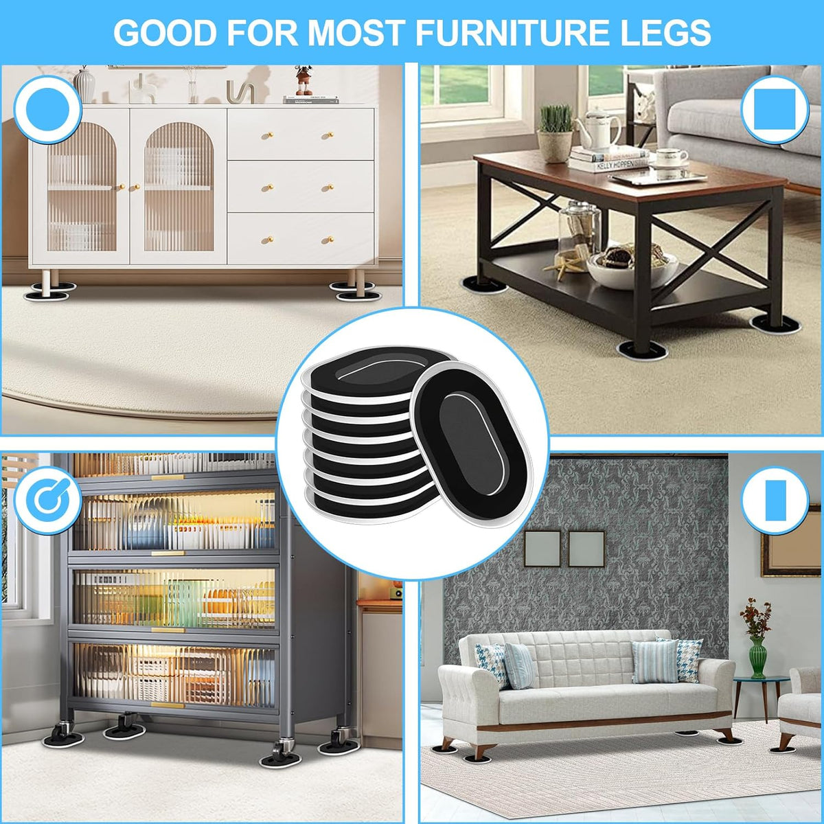 Upgrade Furniture Sliders, Furniture Sliders for Carpets, Oval Moving Pads with 8 PCS 5.8 * 4.3"