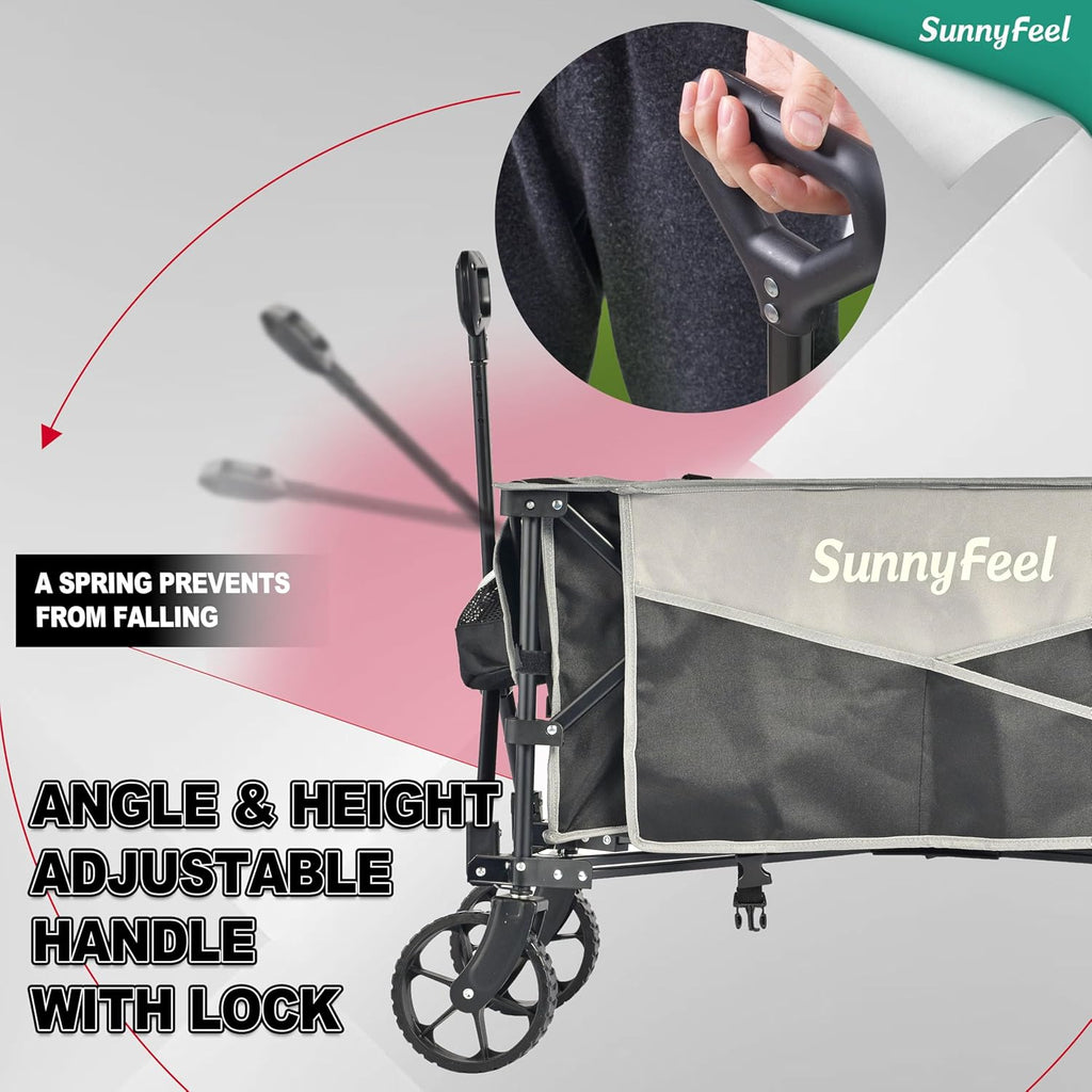 SunnyFeel Heavy Duty Collapsible Outdoor Utility Wagon Cart 400LB Capacity Adjustable