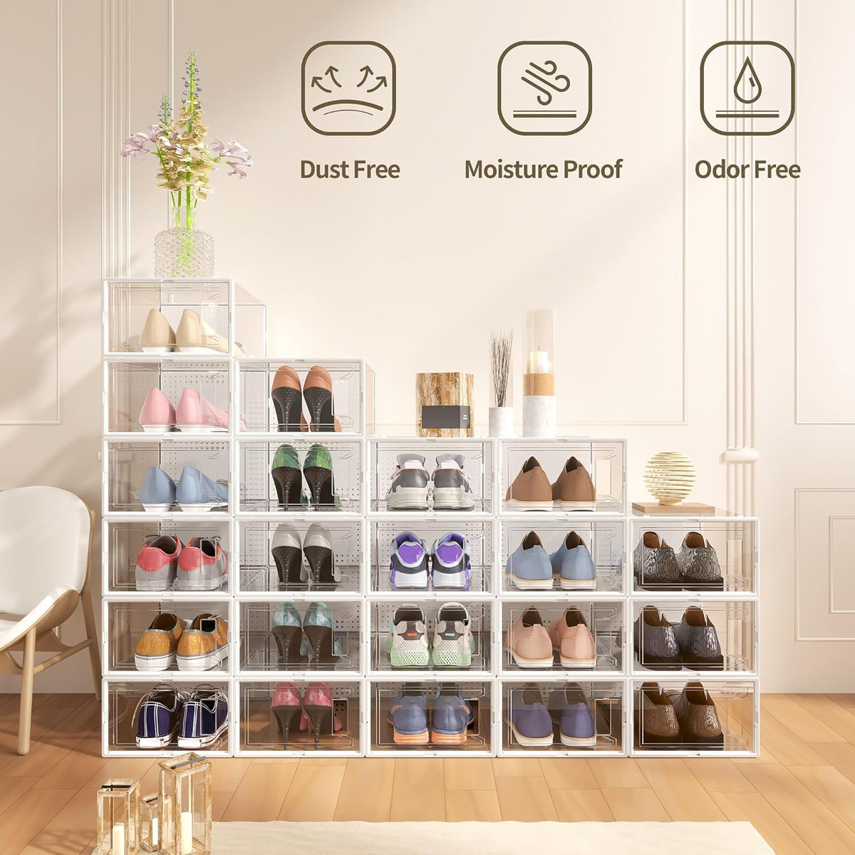 Secret Space 12 Pack XX Large Shoe Storage Organizer for Closet, Modular Space Saving Shoe Boxes