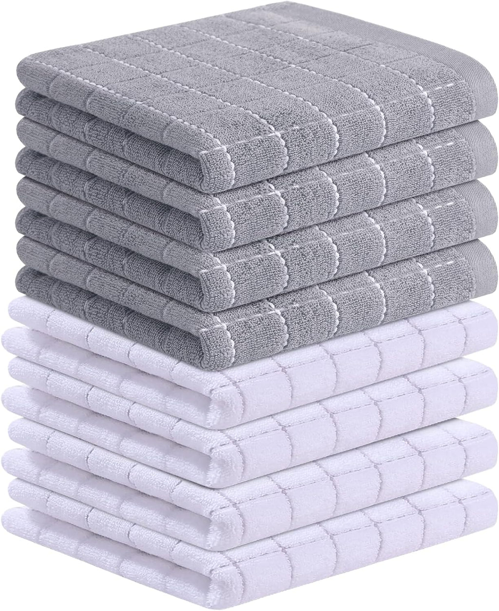 Homaxy 100% Cotton Terry Kitchen Towels(White and Light Grey, 13 x 28 Inches), Checkered Designed