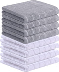Homaxy 100% Cotton Terry Kitchen Towels(White and Light Grey, 13 x 28 Inches), Checkered Designed