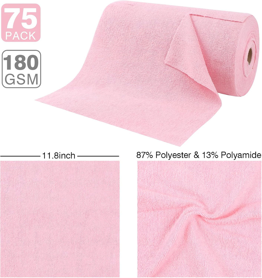 Microfiber Cloth Roll 75 Pack, 180GSM, Tear Away Microfiber Towels 12x12 Inch, Reusable Cleaning