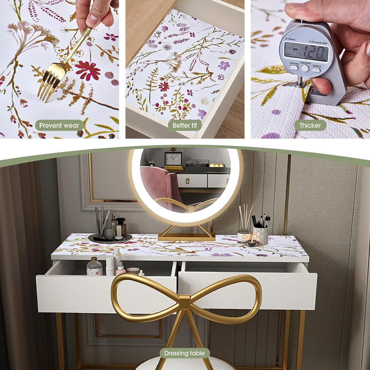Drawer and Shelf Liner for Kitchen Cabinets 12INx20FT, Non Adhesive, Non Slip Floral Cabinet Shelf