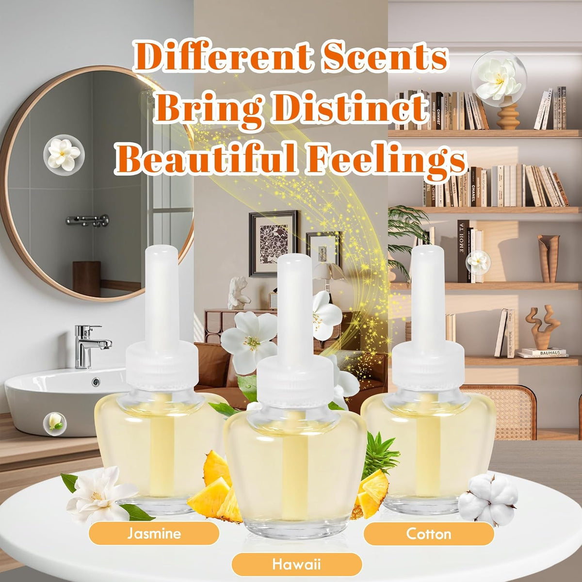 Plug in Air Fresheners Refills, Essential Oil Scented Refill with 2 Warmer, Jasmine, Hawaiian