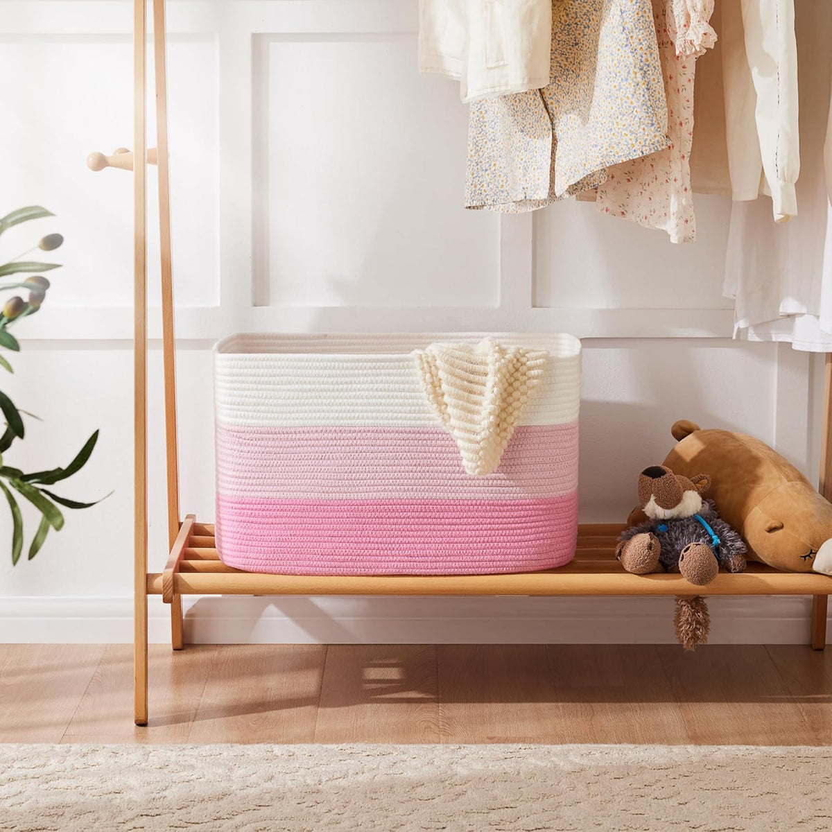 Blanket Basket,Rectangle Woven Baskets for Storage,65L Laundry Basket for Decorative Nursery