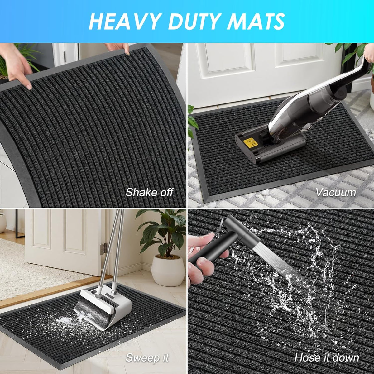 Vicwe Front Door Mat Indoor Outdoor Entrance, 36"x24" Heavy Duty Non-Slip Rubber Doormats, Low