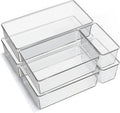 6 Pack Large Clear Plastic Drawer Organizer Trays – Non-Slip Storage Bins for Kitchen Utensils