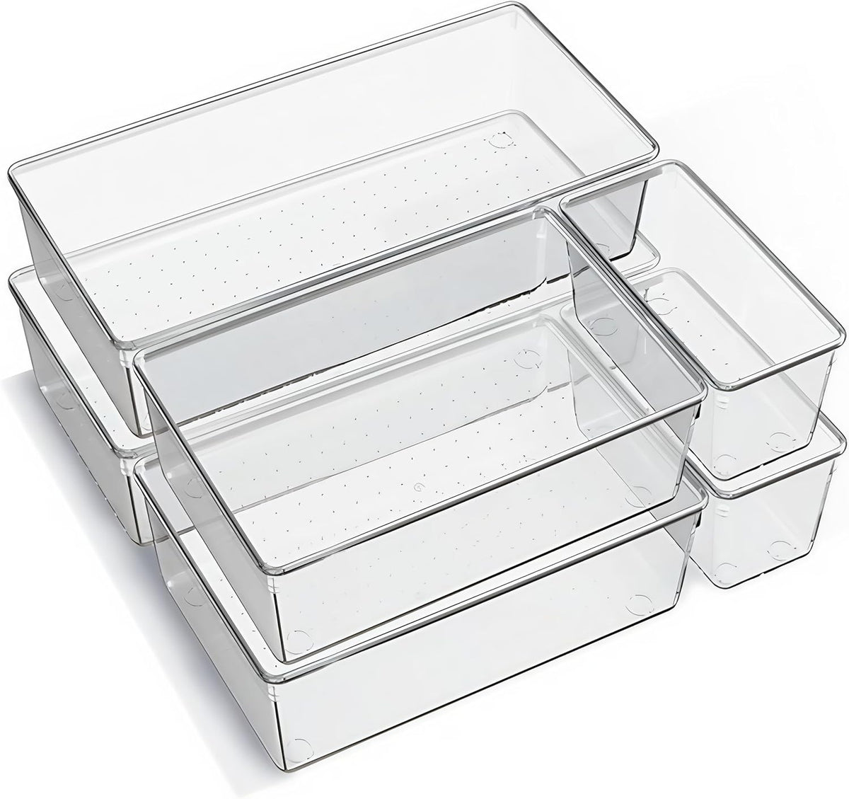 6 Pack Large Clear Plastic Drawer Organizer Trays – Non-Slip Storage Bins for Kitchen Utensils