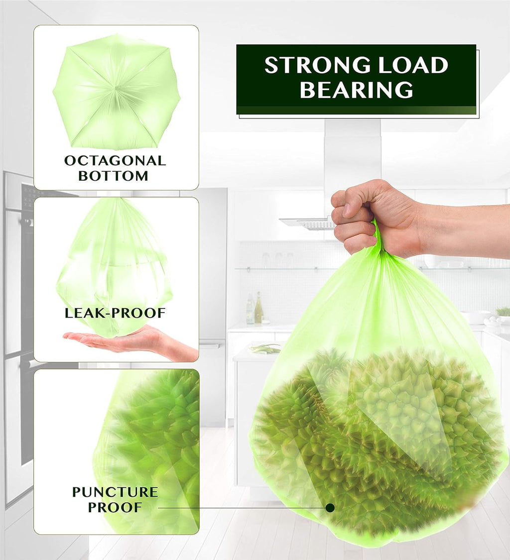 FORID 2.6 Gallon Compostable Garbage Bags, 150 Count, 5 Rolls – Green, Small, Durable, Thick