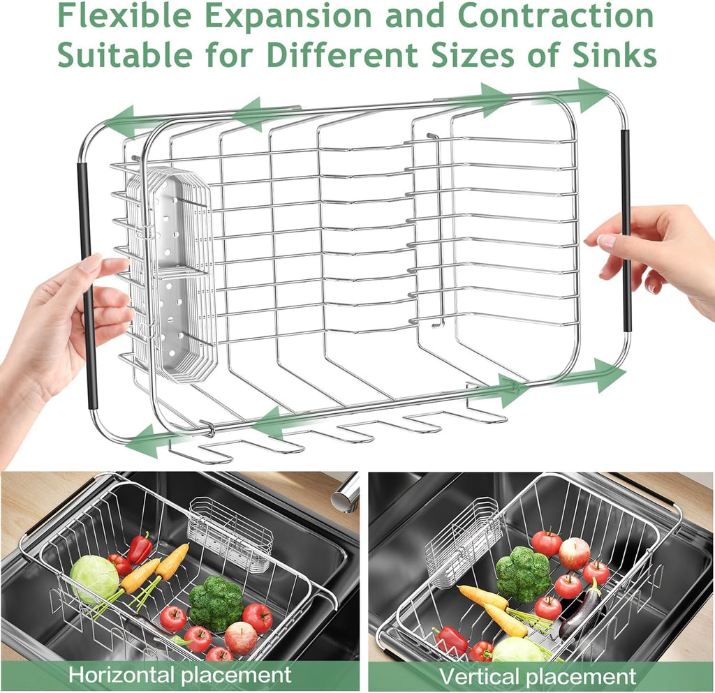 Small Dish Drying Rack in Sink, Extendable Stainless Steel Dish Drainers for Kitchen Counter