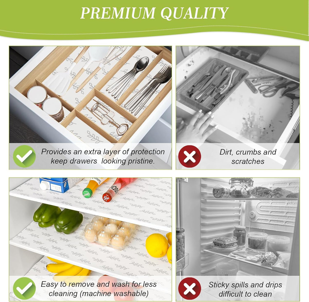 Cooyes Refrigerator Drawer Liners, Premium Absorbent Fridge bin Liners Non-Slip Washable, 12" x 24"