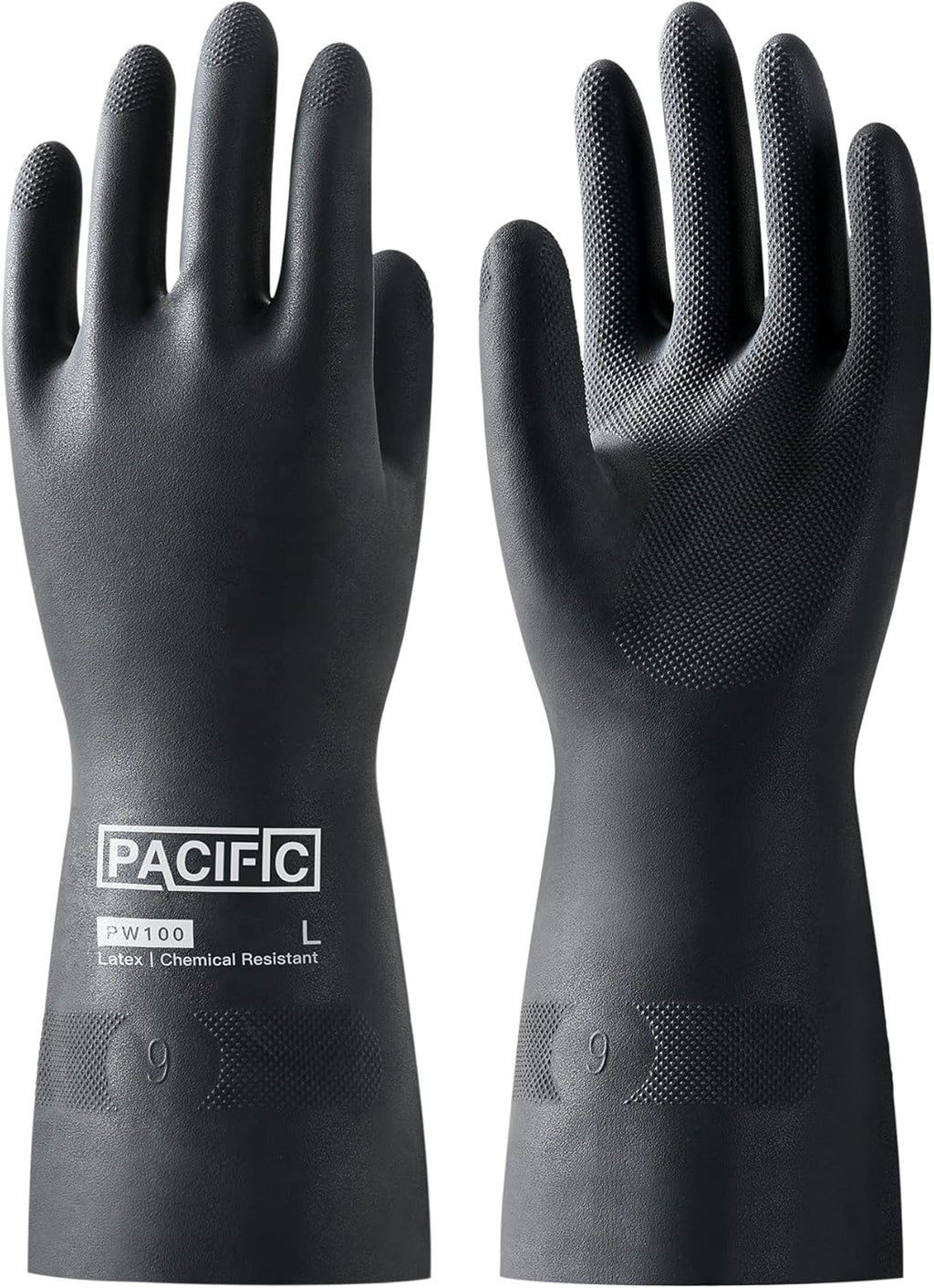 PACIFIC PPE Chemical Resistant Gloves, Heavy Duty Industrial Rubber Gloves, Resist Acid, Alkali and