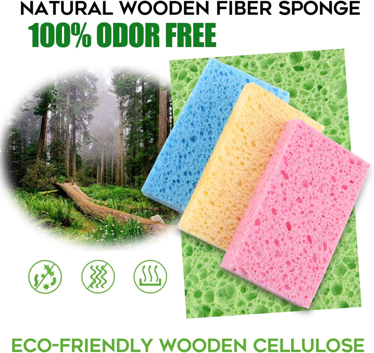 Compressed Cellulose Kitchen Sponges 24Pack,Non-Scratch Biodegradable Natural Sponge Scrub for