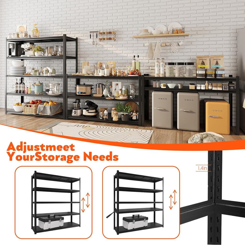 48.2" W Garage Shelving 3000LBS Storage Shelves Heavy Duty Garage Storage Shelves Adjustable 5 Tier
