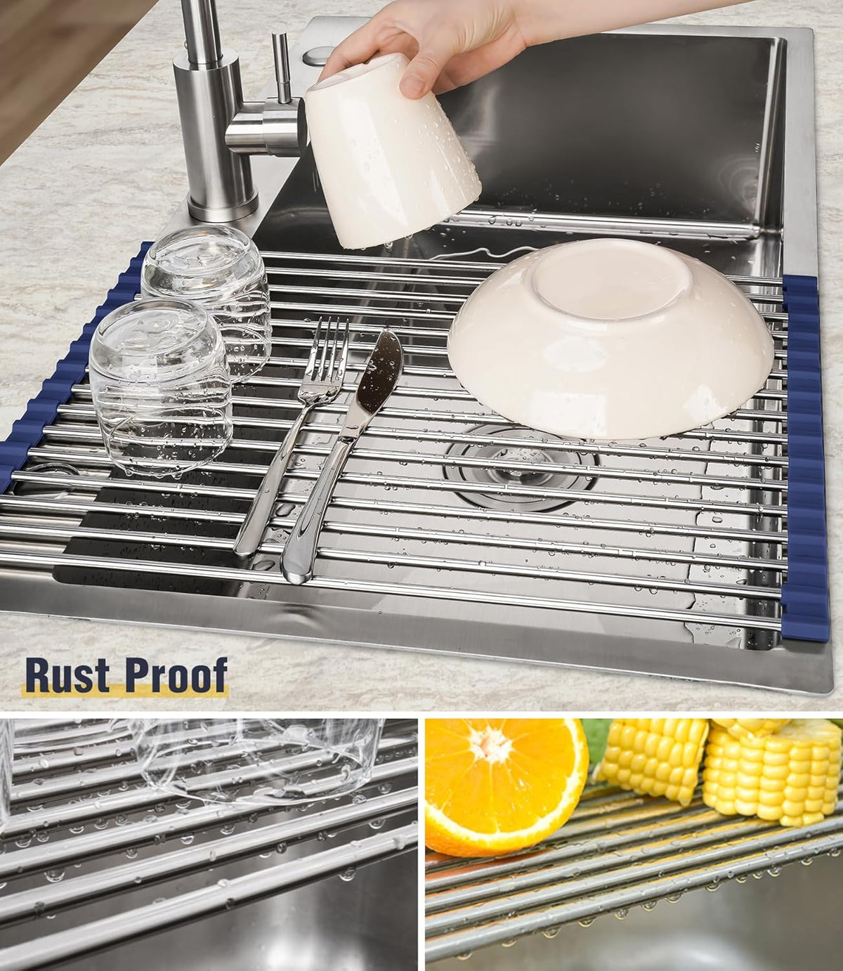 Tomorotec 17.7" x 12.5" Roll Up Dish Drying Rack Over Sink Drying Rack Sink Cover Kitchen Sink