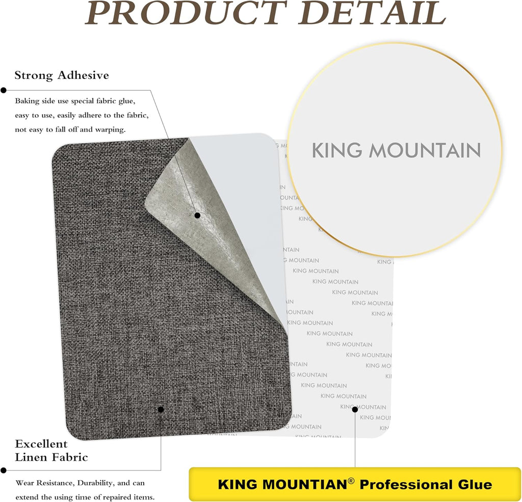 KING MOUNTAIN Coarse Linen Repair Patches, Self-Adhesive, 12x40 Inch, Dark Grey, Polyester