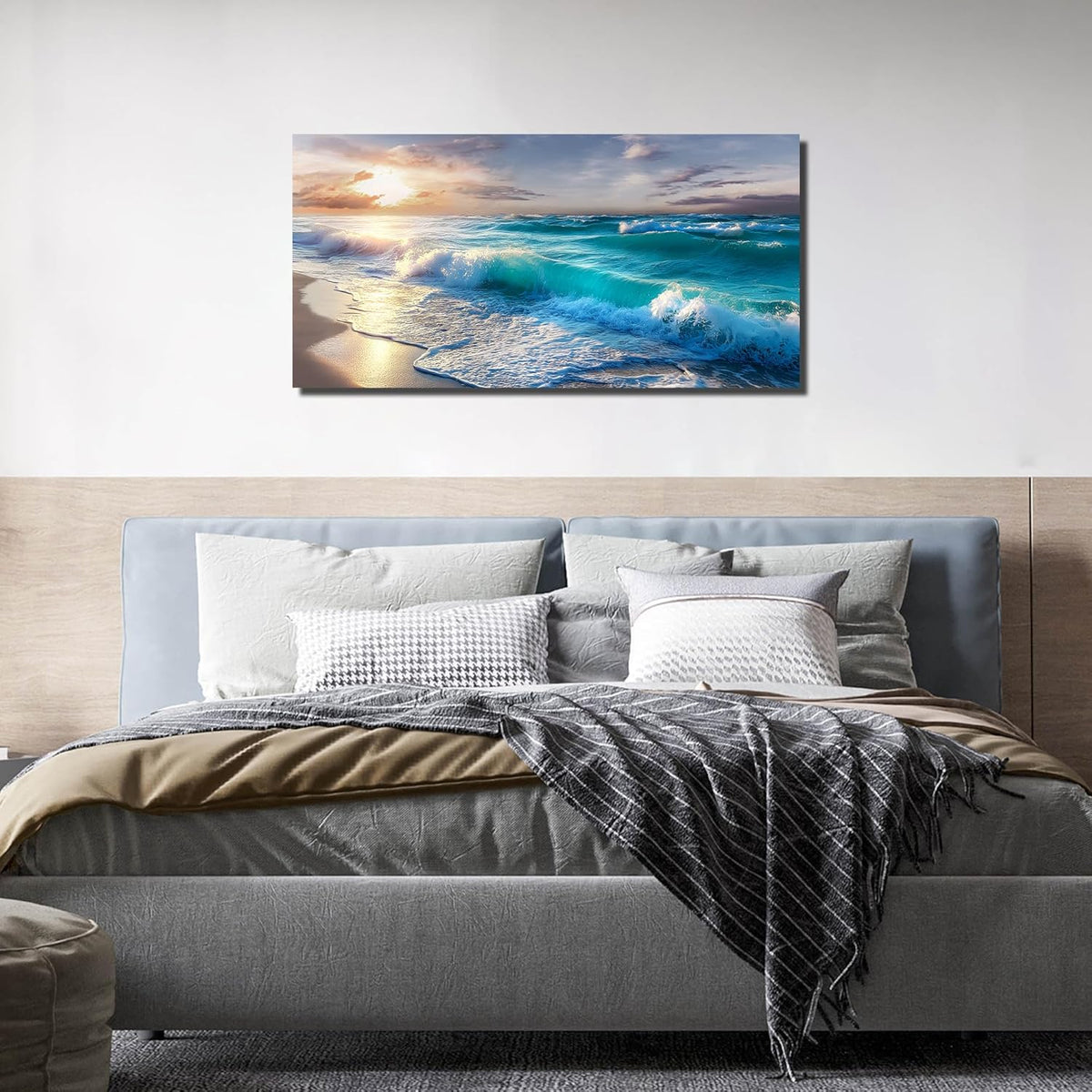 GUGIKA Ocean Wall Art for Living Room, Blue Wave and Large Coastal Beach Canvas Wall-Decor for
