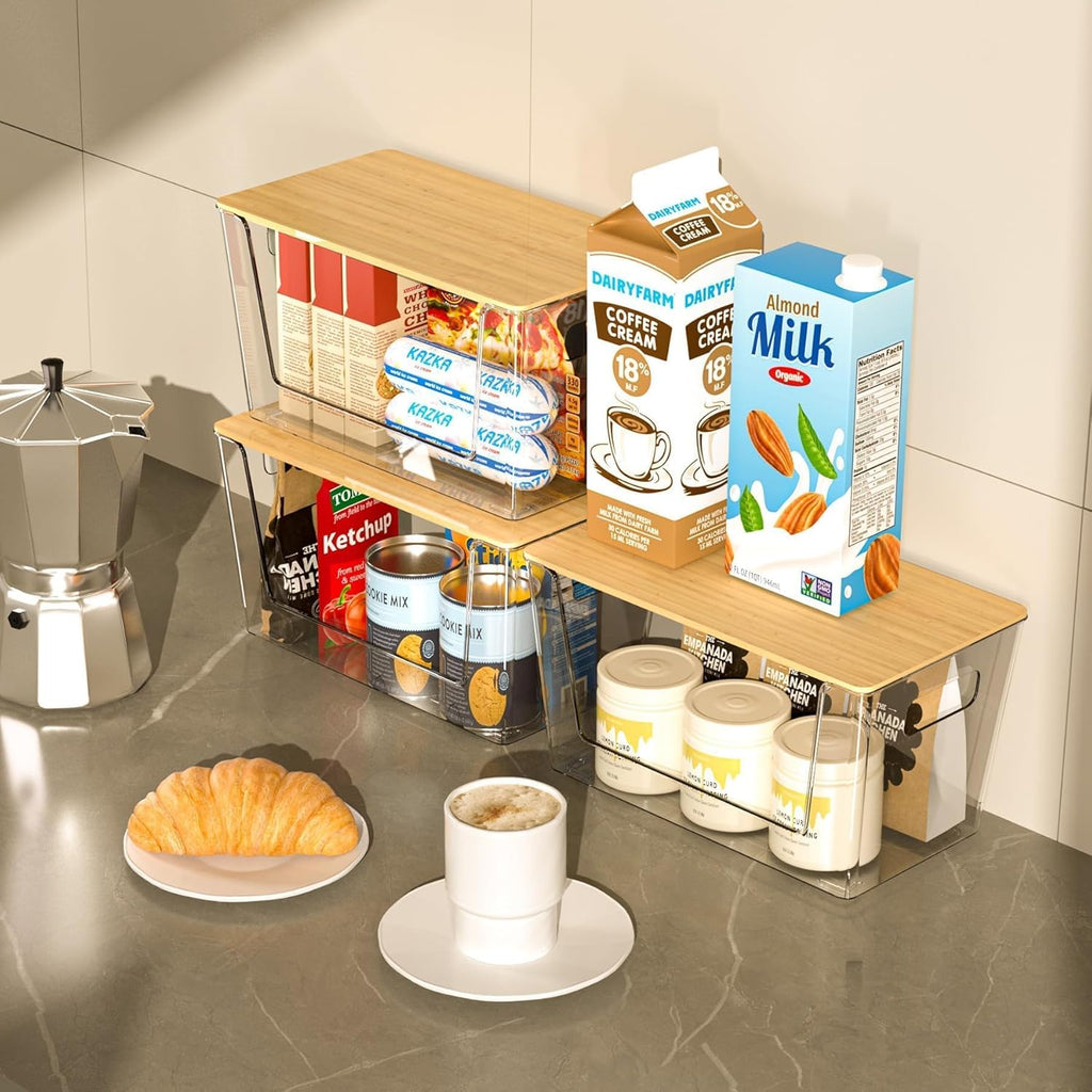 2 Set Pantry Organizers and Storage - Kitchen Organizer with Bamboo Lid for Fruit, Onion, Potato