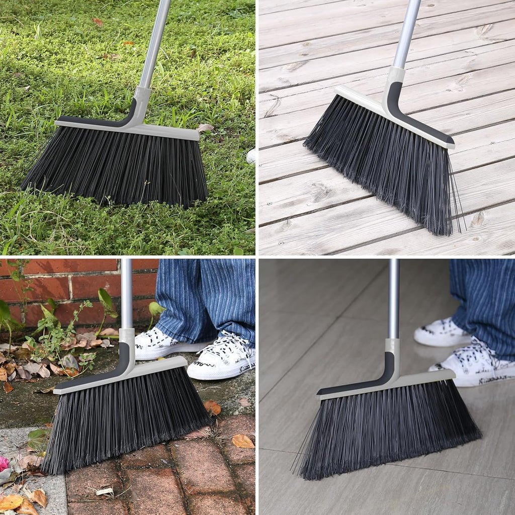KeFanta 4 Packs Outdoor Broom Heavy Duty with 55" Long Handle, Commercial Brooms for Sweeping