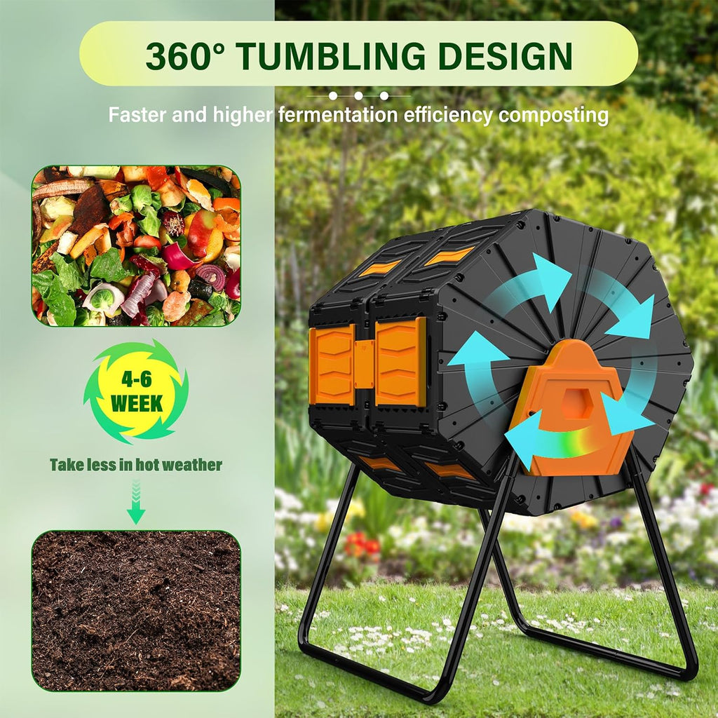 Compost Bin Outdoor, 45 Gallon / 170L Composter Tumbler, 360° Rotating Compost Bin Outdoor