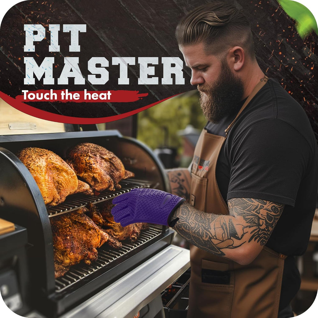 KITCHEN PERFECTION XL Silicone Smoker Oven Gloves -Extreme Heat Resistant BBQ Gloves -Handle Hot