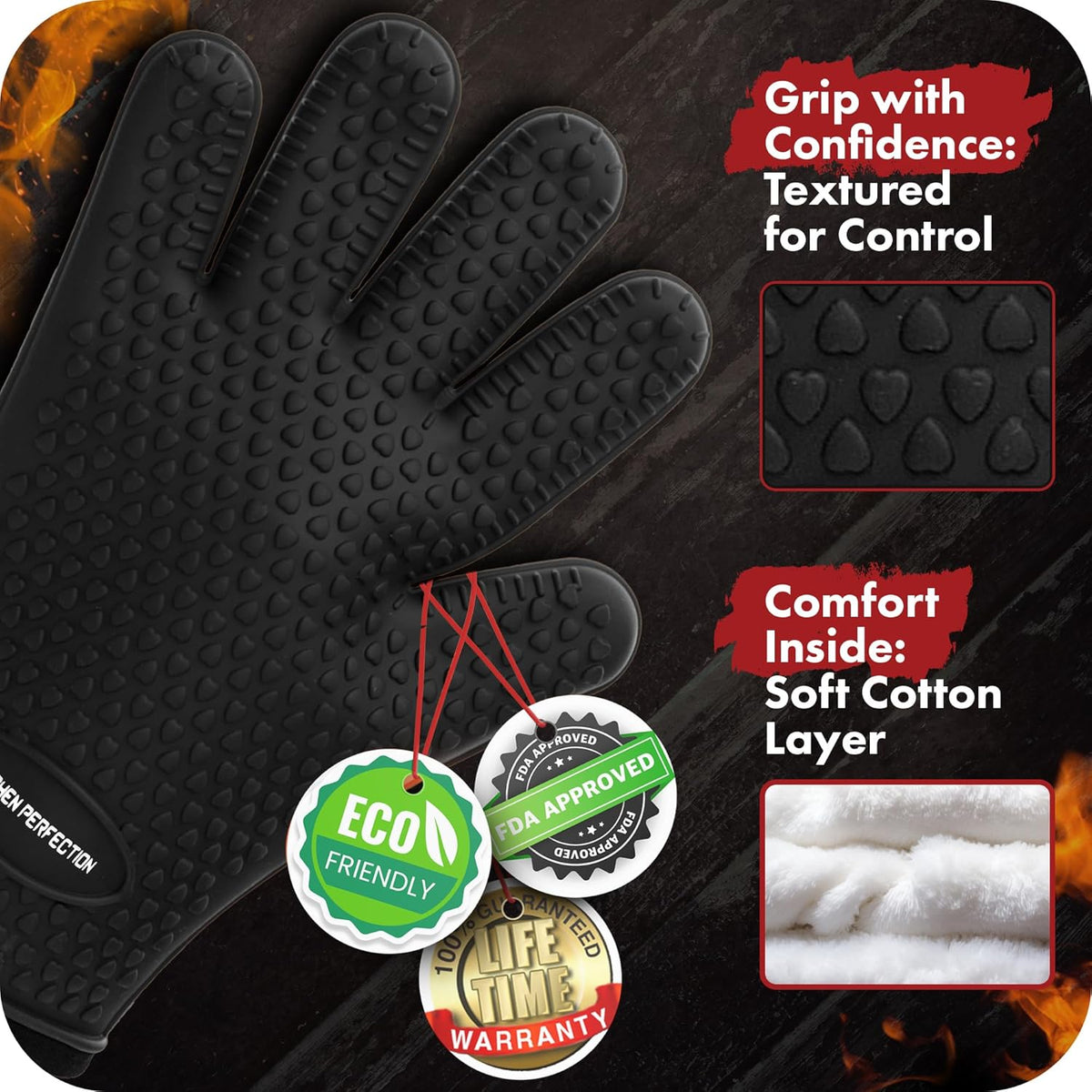 KITCHEN PERFECTION Silicone Smoker Oven Gloves -Extreme Heat Resistant BBQ Gloves -Handle Hot Food