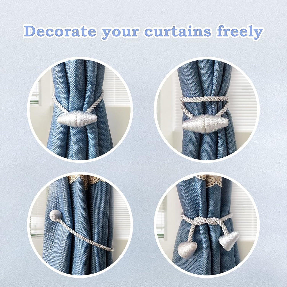 Hion Magnetic Curtain Tiebacks Black 2pcs, Curtain Tiebacks Buckles Holdbacks Holders Hooks Clip