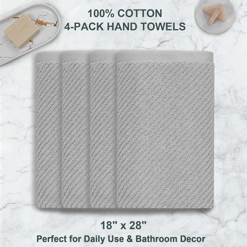 VOOVA & MOVAS Grey Hand Towels for Bathroom, Large 18" x 28" - 100% Cotton | Lightweight | Thick |