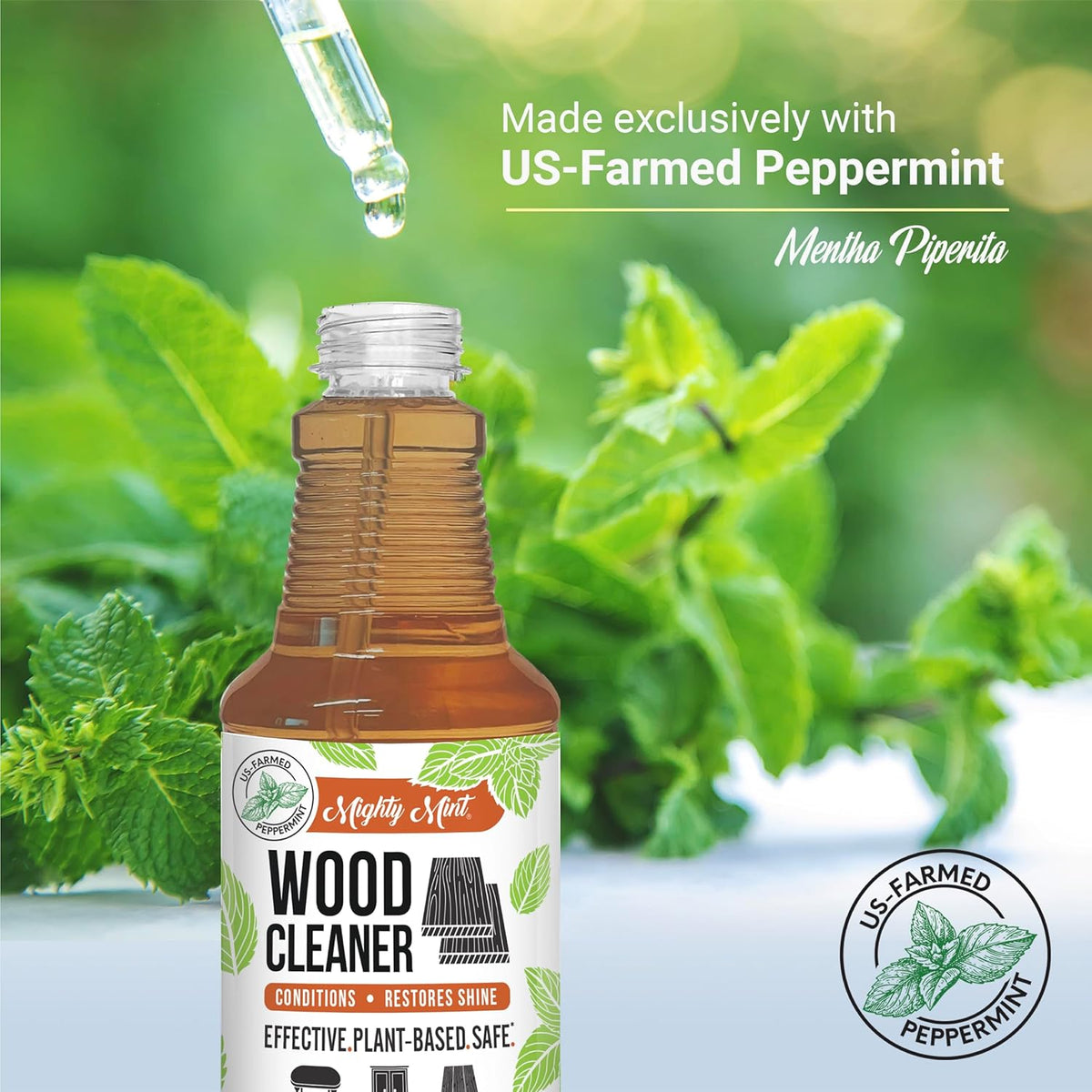 Mighty Mint Wood Cleaner and Conditioner, Spray Cleans and Renews Wood, Natural Peppermint Scent