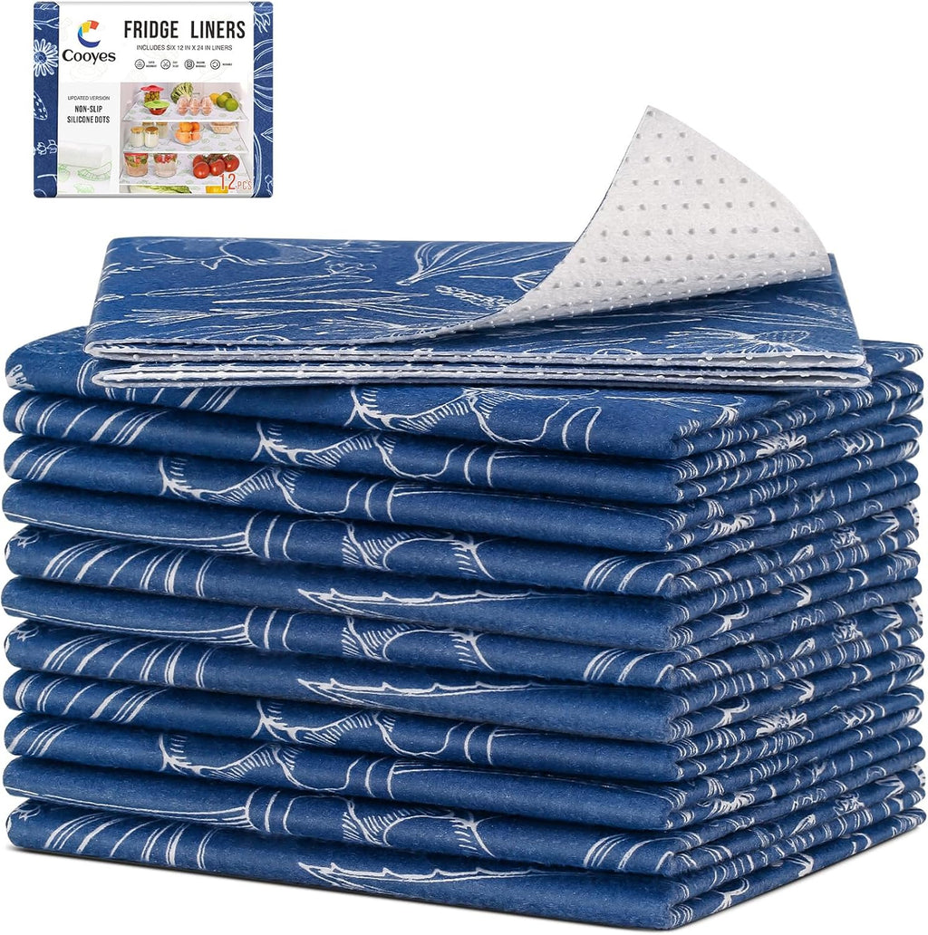 Cooyes Large Refrigerator Liners for Shelves, 12 Pack, 17.7" × 24", Fridge Drawer & Shelf Liners