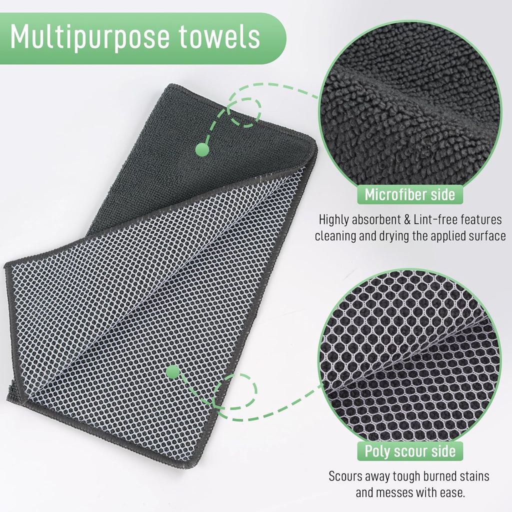 SINLAND Microfiber Dish Cloth Kitchen Washcloth Best Kitchen Cloths Cleaning Cloths Poly Scour Side
