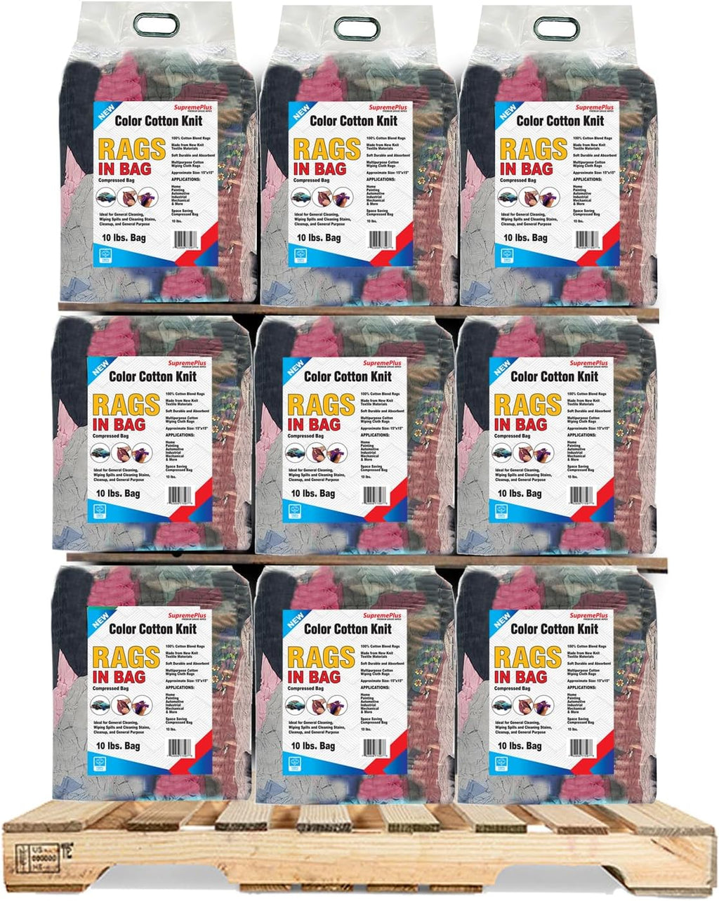 Premium Color Knit Cleaning Rags (600 lbs Pallet - 60x10 lbs. Bag) – Shop Rags Bulk for Workshops