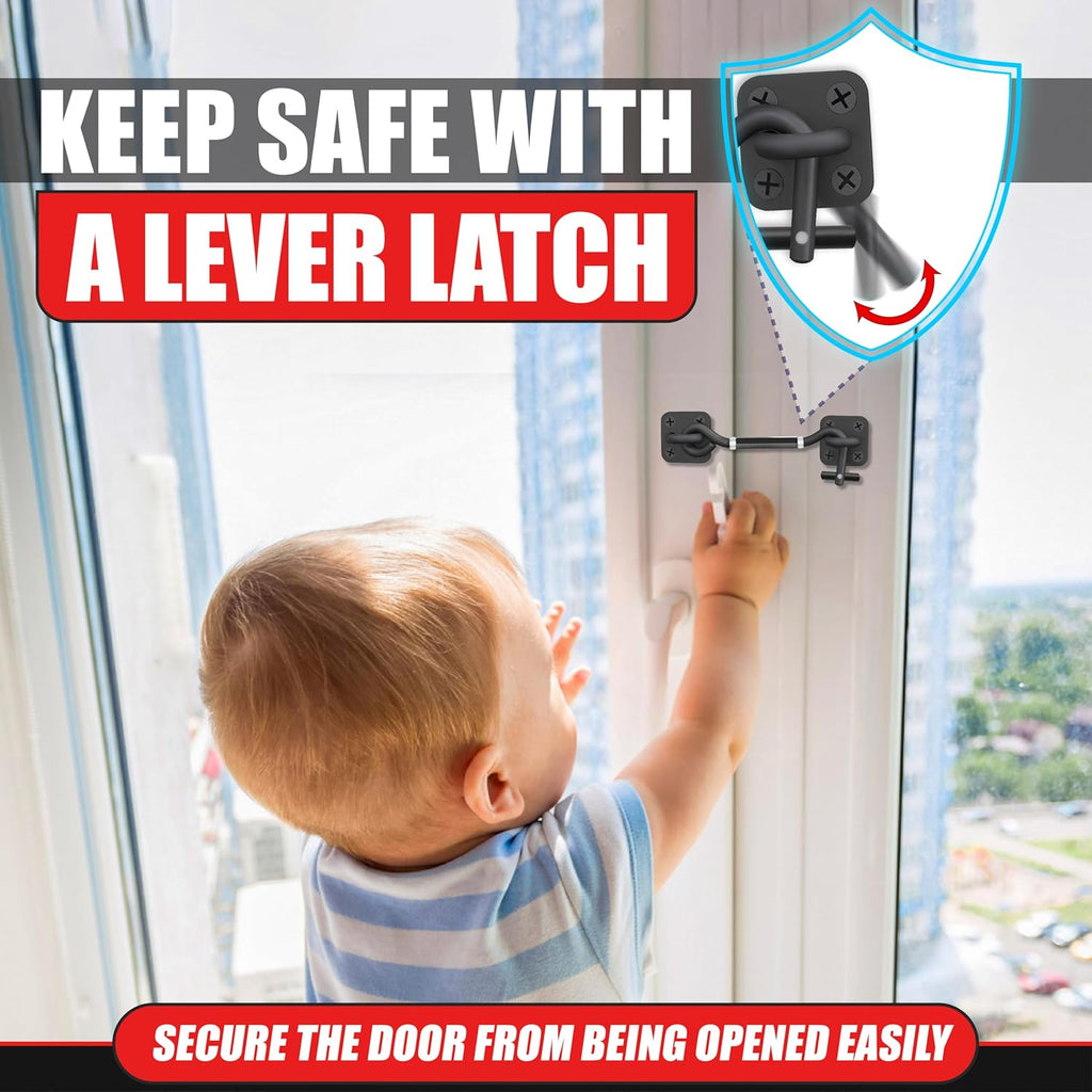 [Upgrade Adjustable] 6”-10” Cabin Hook Eye Latch Gate, Heavy Duty 4 Mounting Points Bracket, Barn