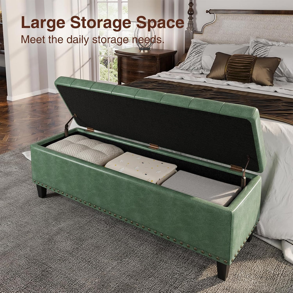 Storage Ottoman Bench, 51-Inch Large Storage Bench for Bedroom End of Bed, 30 Gallons Faux Leather